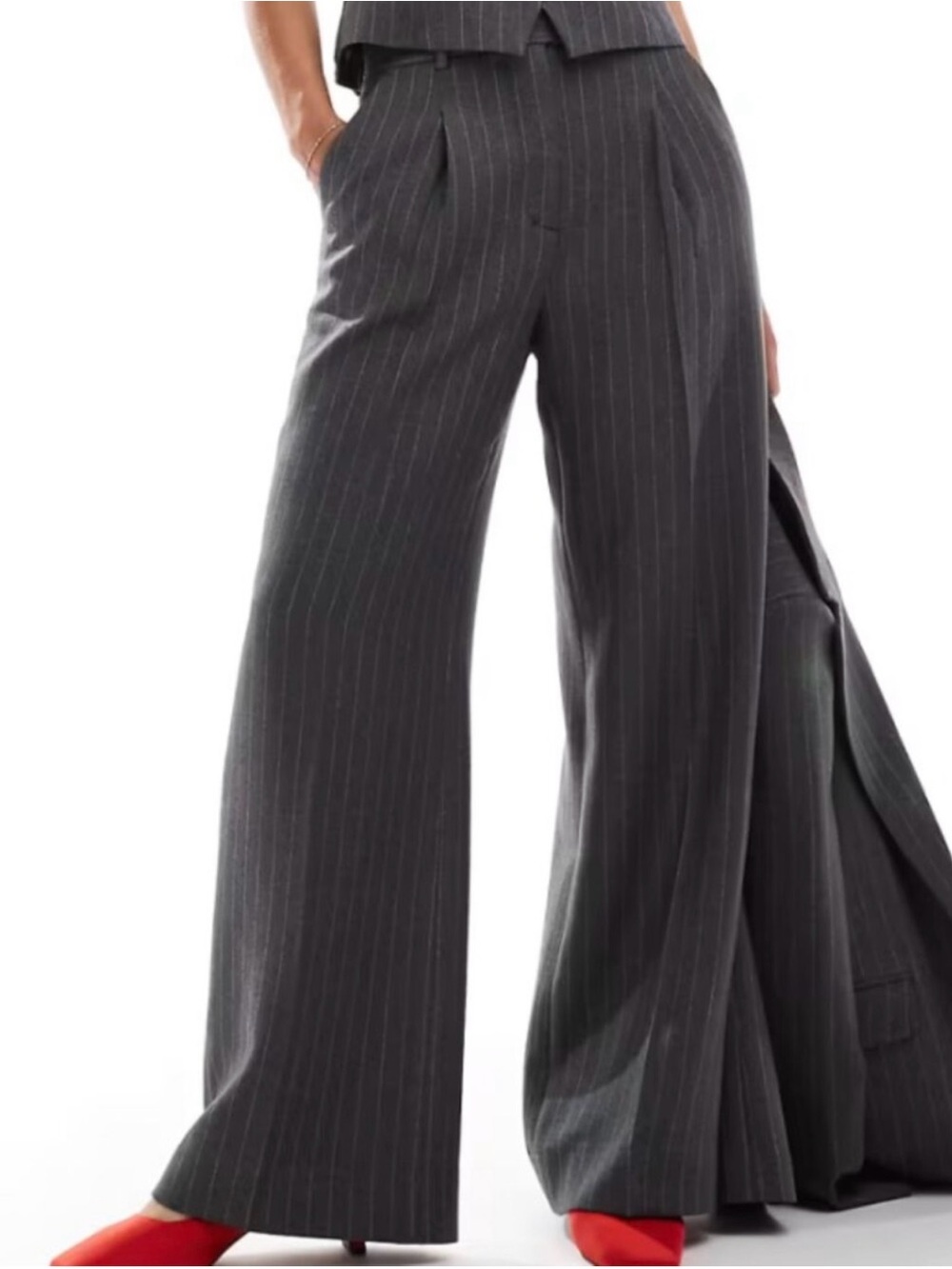 Abercrombie Women’s 31 Sloane Curve Love Pants Long Gray Pinstripe Wide Leg